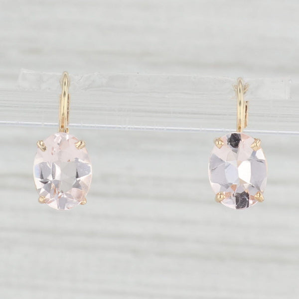 Light Gray 2.20ctw Peach Morganite Earrings 14k Yellow Gold Leverbacks Oval Solitaires