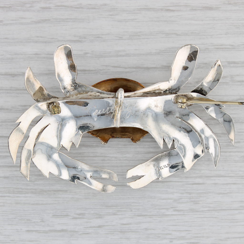 Gray Large Crab Brooch Sterling Silver Brass Nautical Jewelry Pin Courtney Peterson