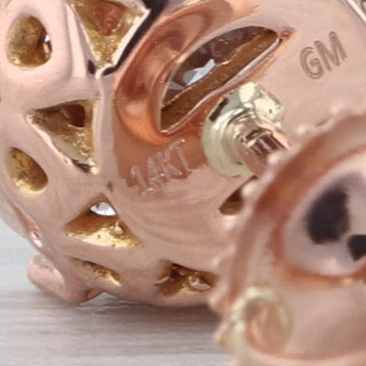0.84ctw Round Diamond Halo Stud Earrings 14k Rose Gold Screw Back Studs