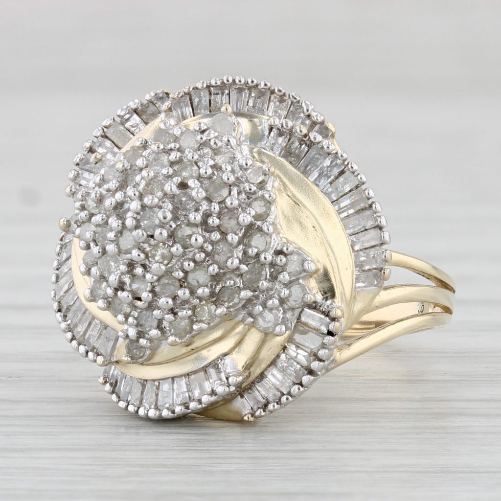 Light Gray 0.50ctw Diamond Cluster Swirl Ring 10k Yellow Gold Size 7 Cocktail