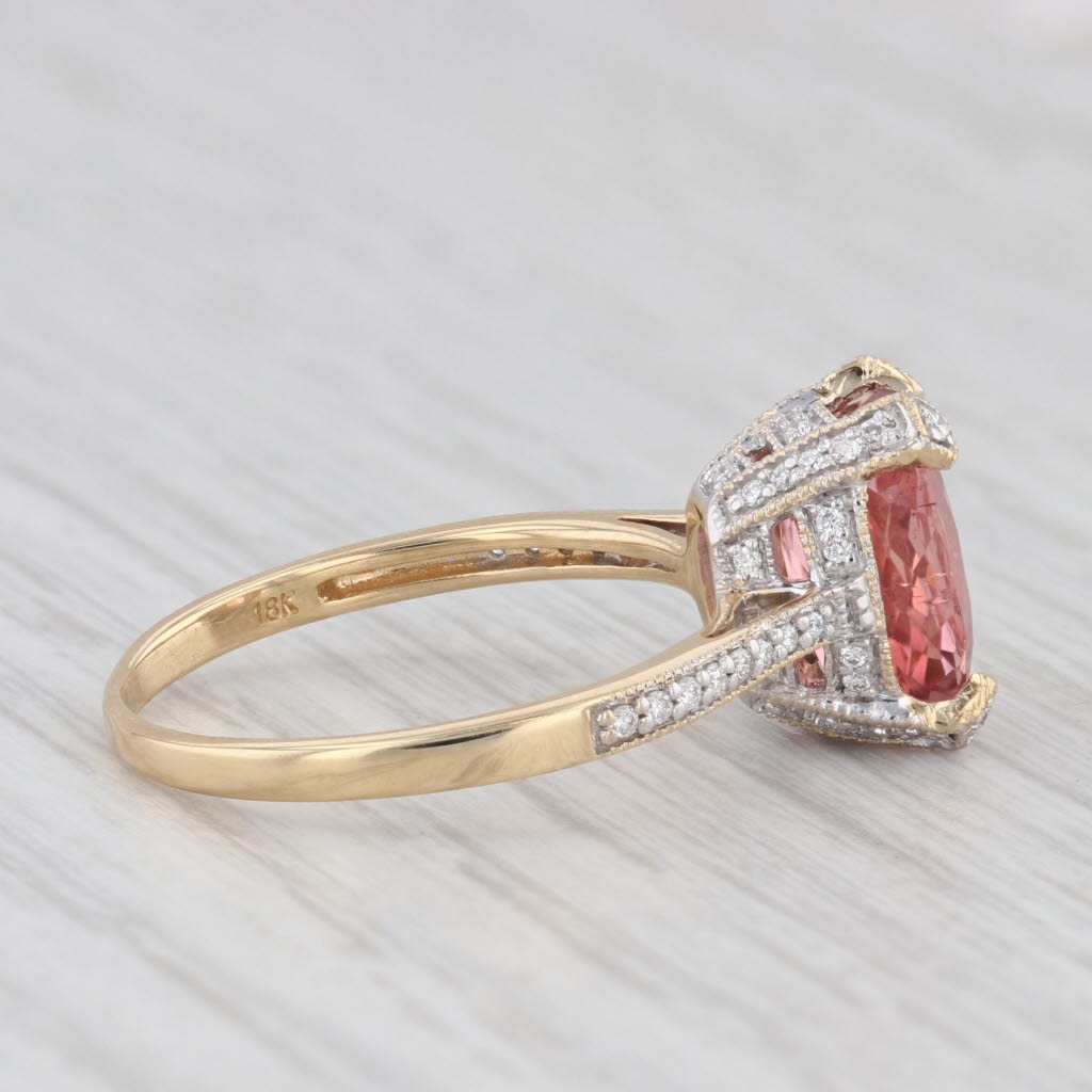 Light Gray 2.52ctw Pink Tourmaline Diamond Ring 18k Yellow Gold Size 7.25