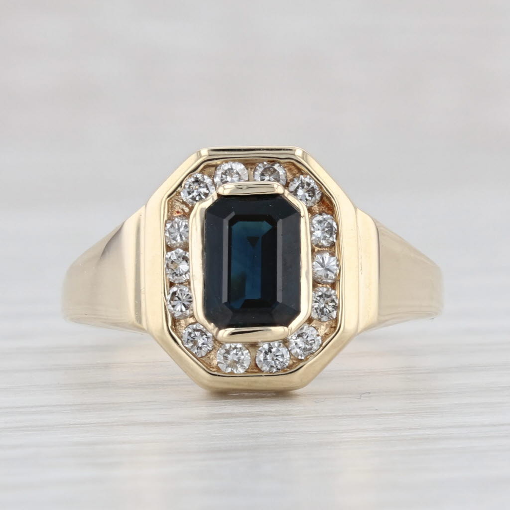 Light Gray 1.38ctw Blue Sapphire Diamond Halo Ring 14k Yellow Gold Size 8