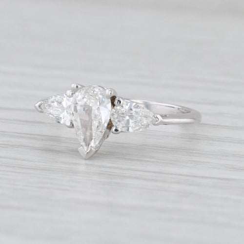 GIA 1.01ct Pear 3-Stone Diamond Engagement Ring 14k White Gold Size 6.25