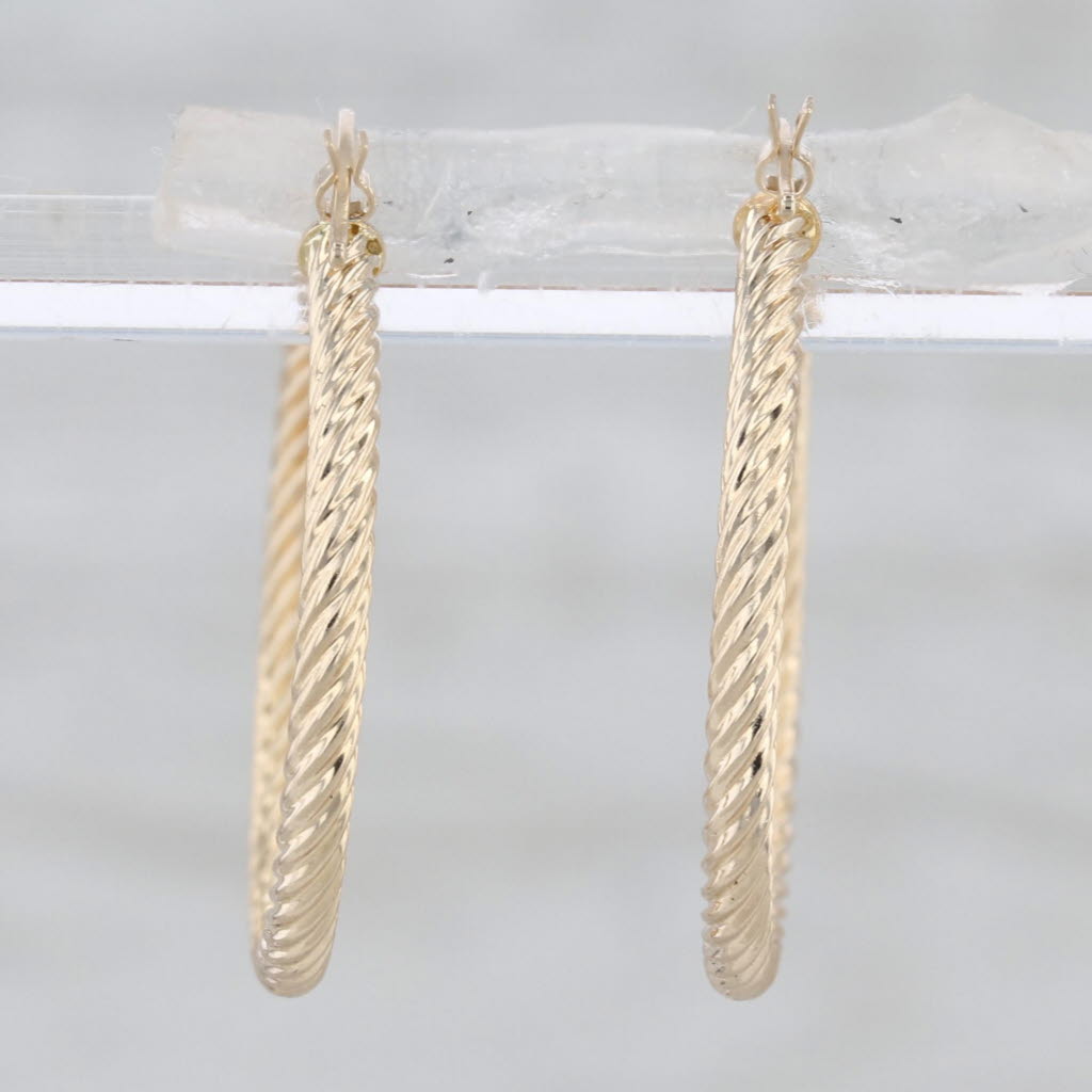 Rope Twist Hoop Earrings 14k Yellow Gold Snap Top Round Hoops 23.2 x 1.9mm