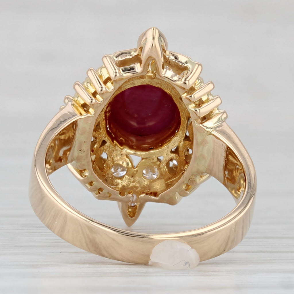 Gray Ruby Diamond Halo Ring 18k Yellow Gold Size 6.5 Vintage Cocktail