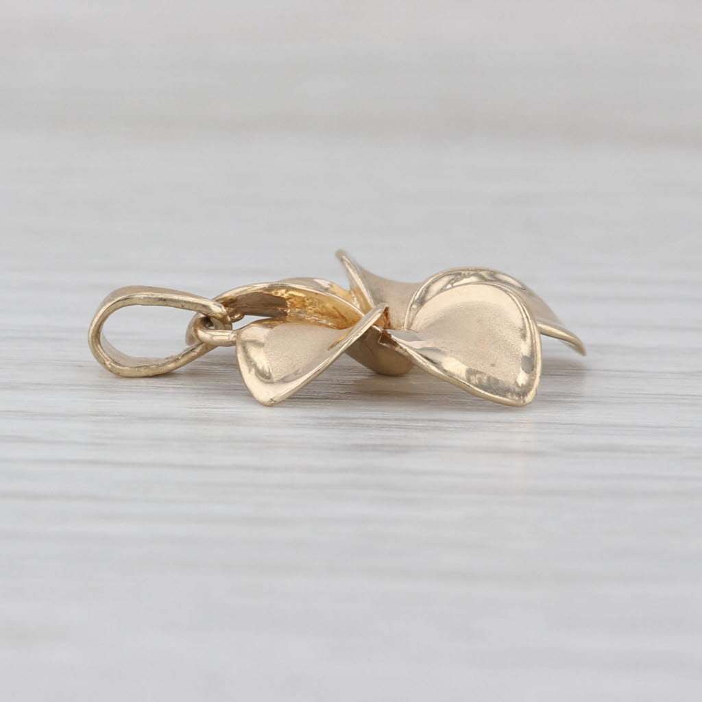 Plumeria Flower Pendant 14k Yellow Gold Brushed Floral Drop