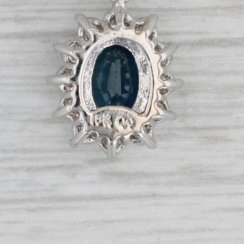 Gray 1.27ctw Blue Sapphire Diamond Halo Pendant Necklace 18k White Gold 16"
