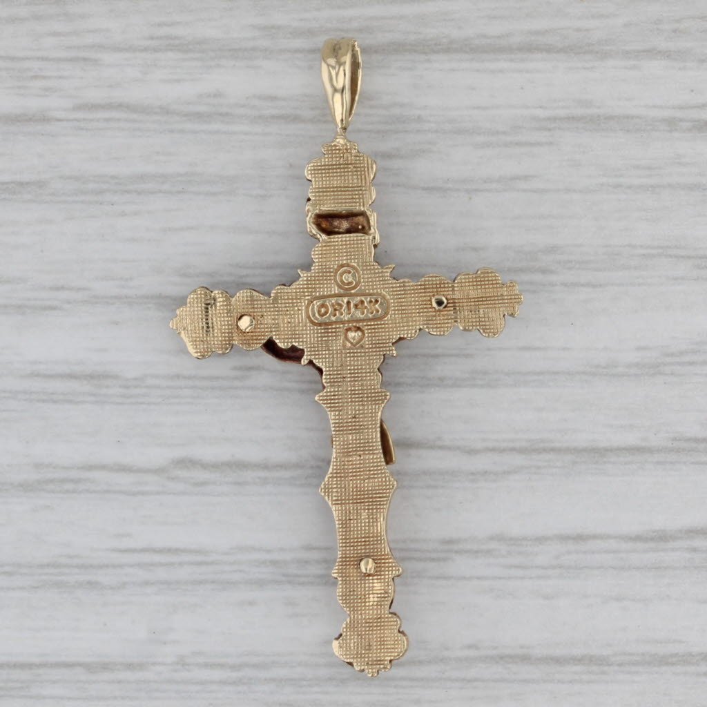 Gray Crucifix Cross Pendant 14k Yellow Gold Ornate Vintage Figural Religious Jewelry