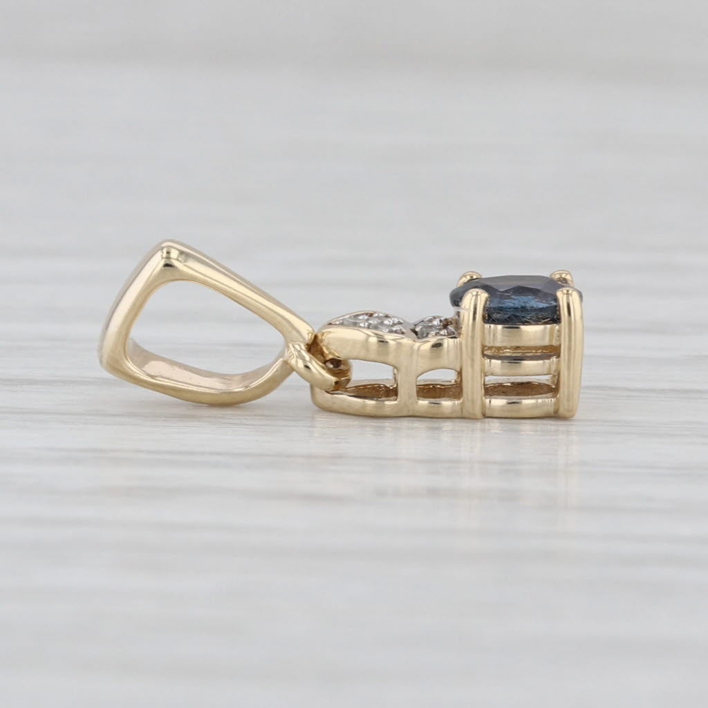 0.34ct Blue Color Change Garnet Diamond Heart Drop Pendant 10k Yellow Gold