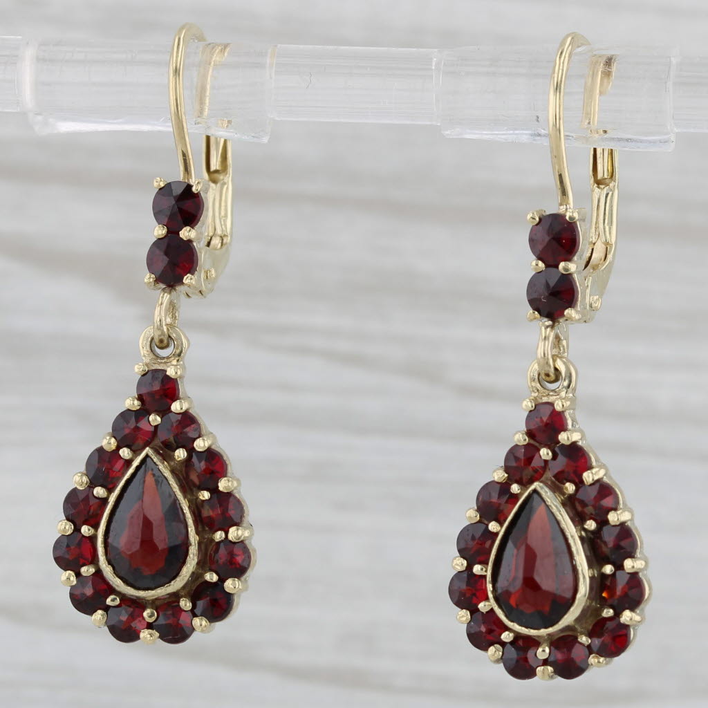 Gray 3.30ctw Garnet Halo Teardrop Earrings 14k Yellow Gold Lever Backs