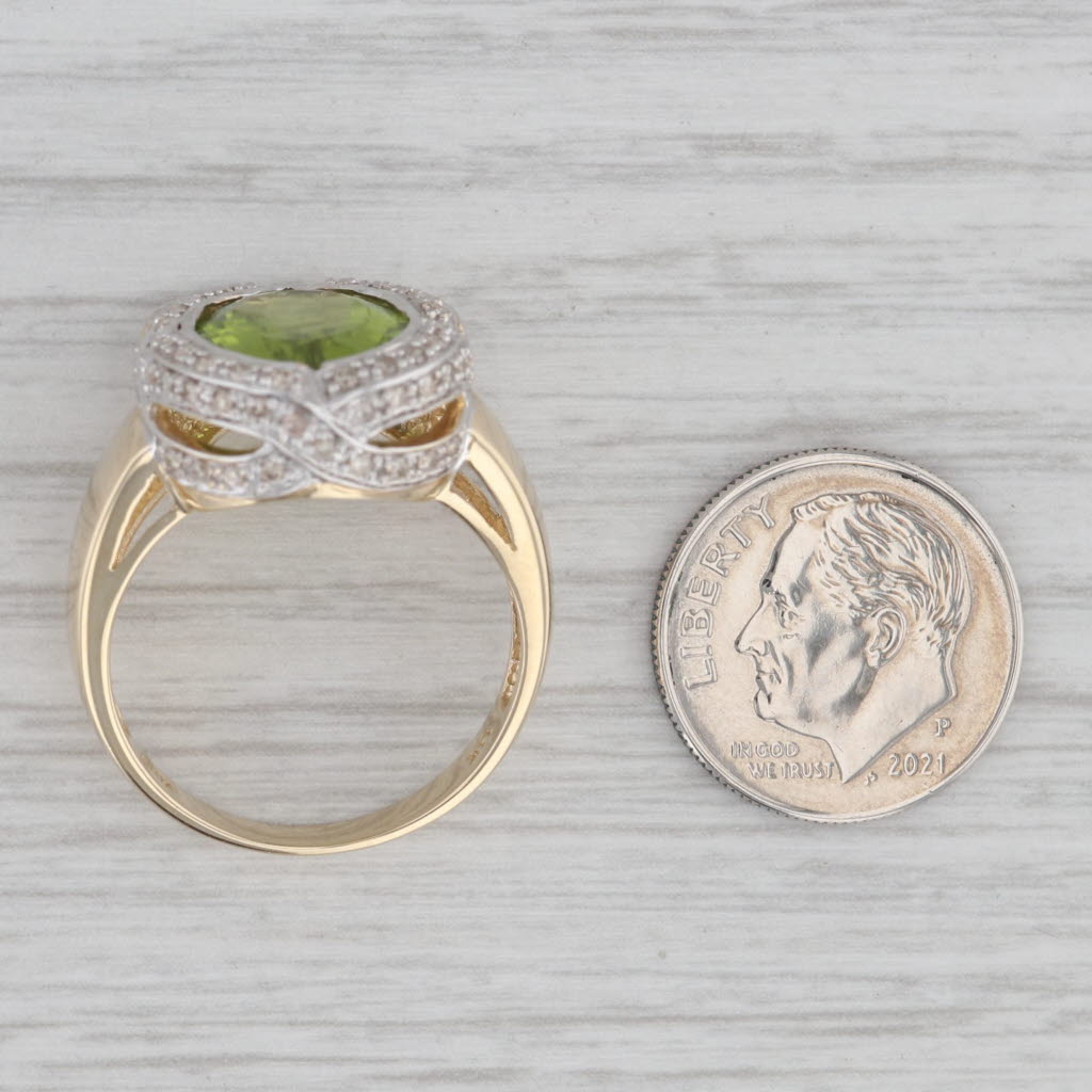 Gray 4.90ctw Peridot Diamond Halo Ring 14k Yellow Gold Size 9 Cocktail