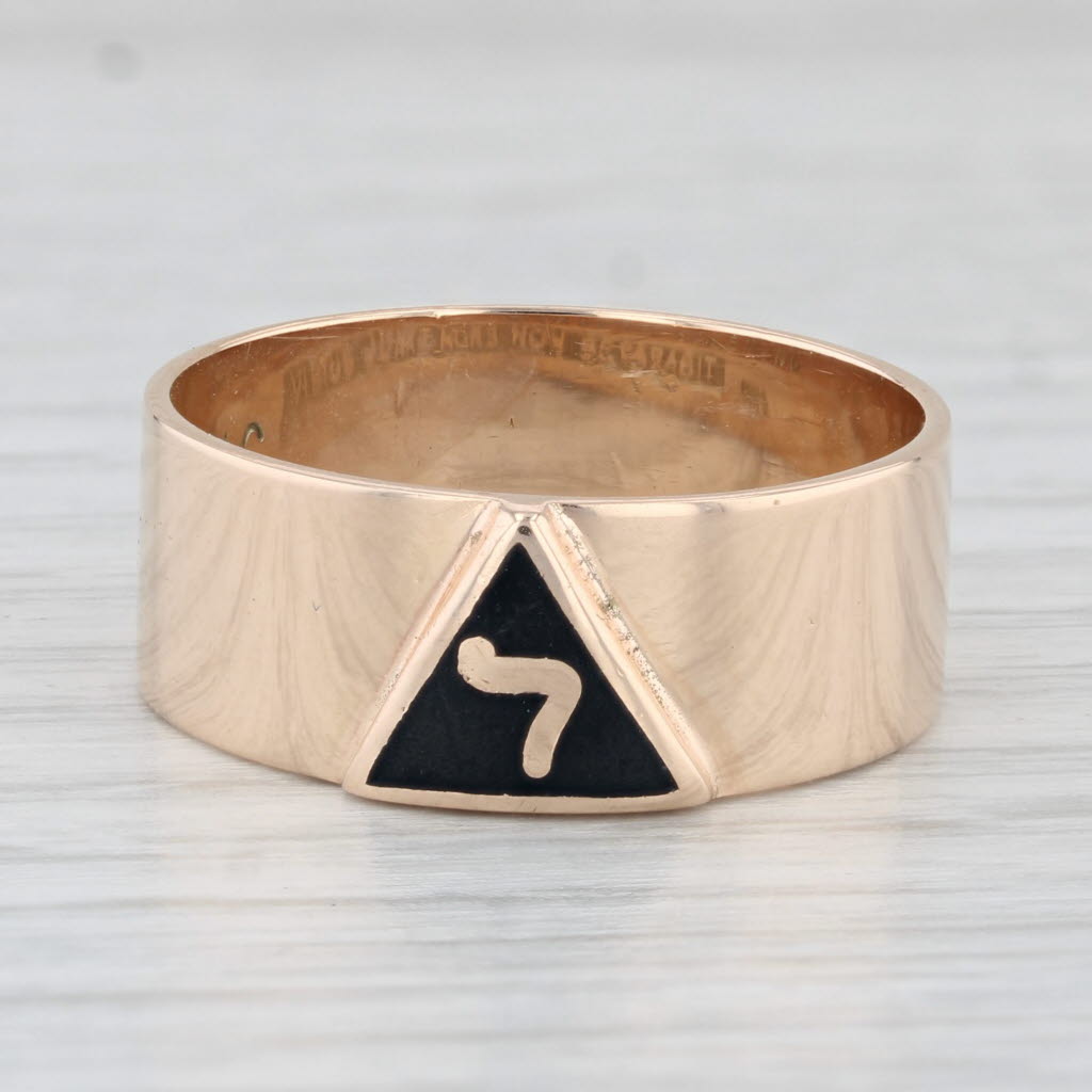 Light Gray Masonic 14th Degree Scottish Rite Yod Ring 10k Rose Gold Size 9.5 Signet