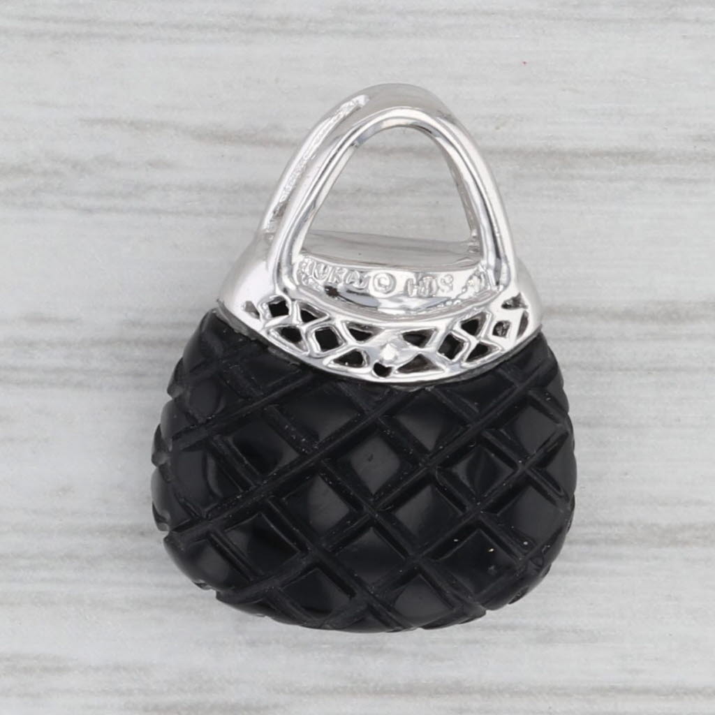 Faceted Onyx Diamond Pendant 10k White Gold Charm