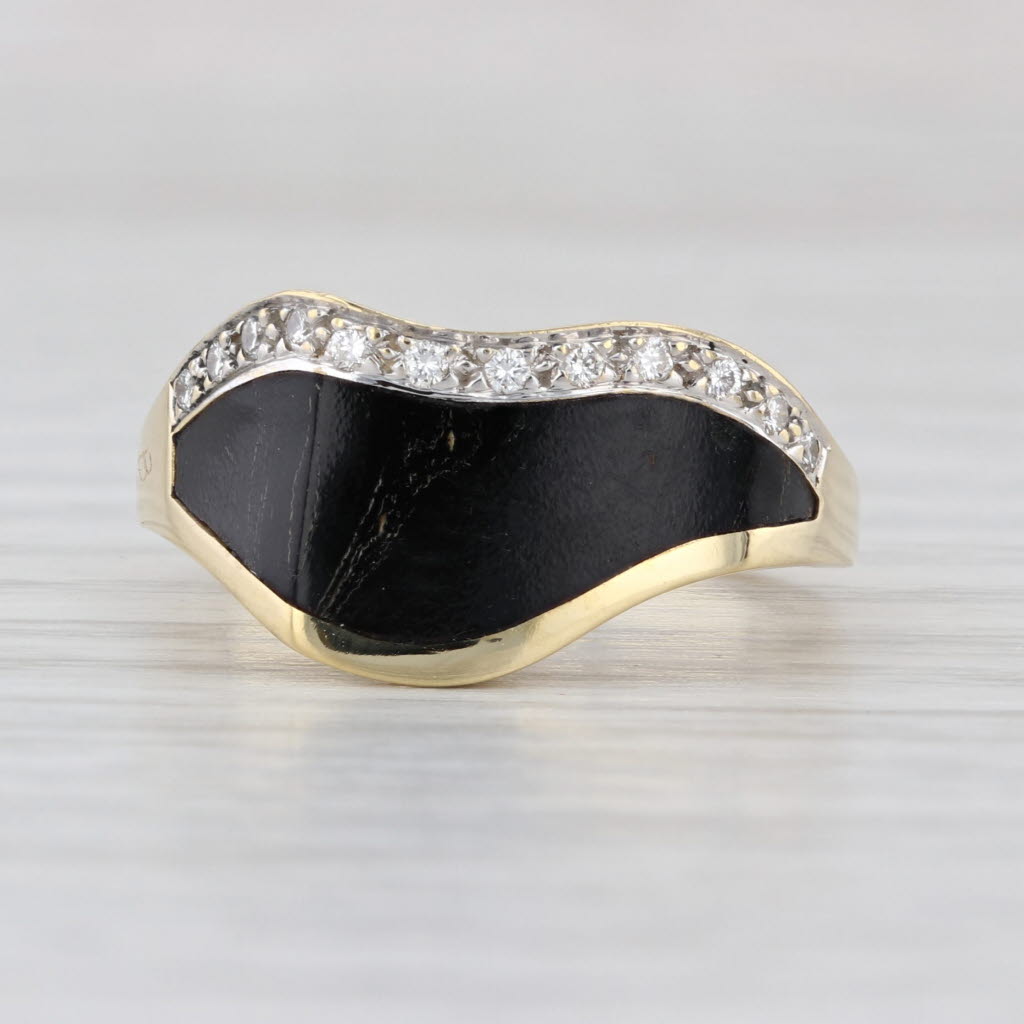 Bernard K Passman Contoured Black Coral Diamond Ring w/ Papers 18k Gold Sz 6.75
