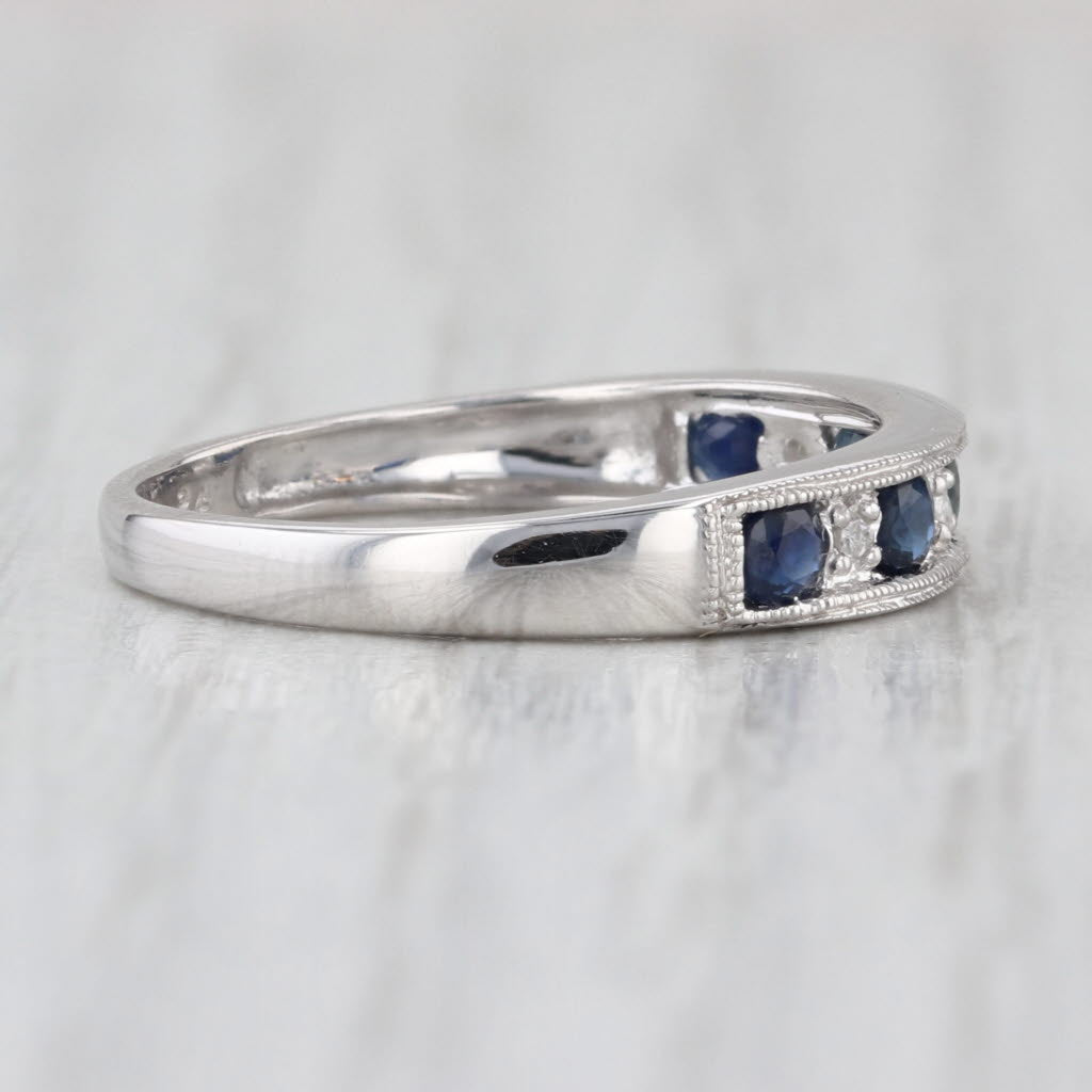 0.47ctw Blue Sapphire Diamond Wedding Band 14k White Gold Stackable Ring Sz 7.25