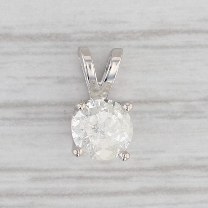 Gray 0.55ct Round Diamond Solitaire Pendant 14k White Gold Small Drop