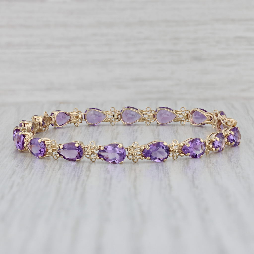 Gray 10.80ctw Amethyst Tennis Bracelet 14k Yellow Gold 7.5" 5.4mm