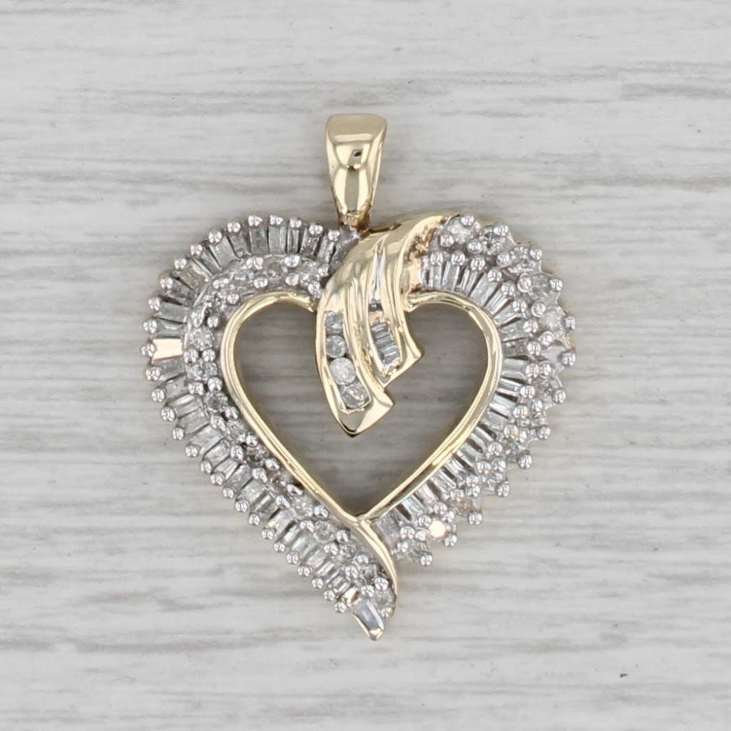 Gray 1.02ctw Diamond Open Heart Pendant 10k Yellow White Gold