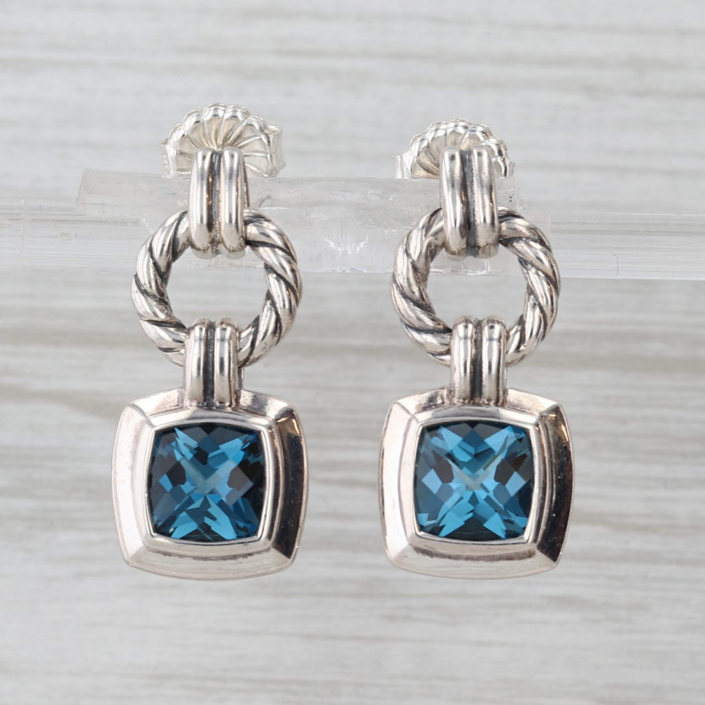 David Yurman Renaissance 3.60ctw London Blue Topaz Earrings Sterling Silver