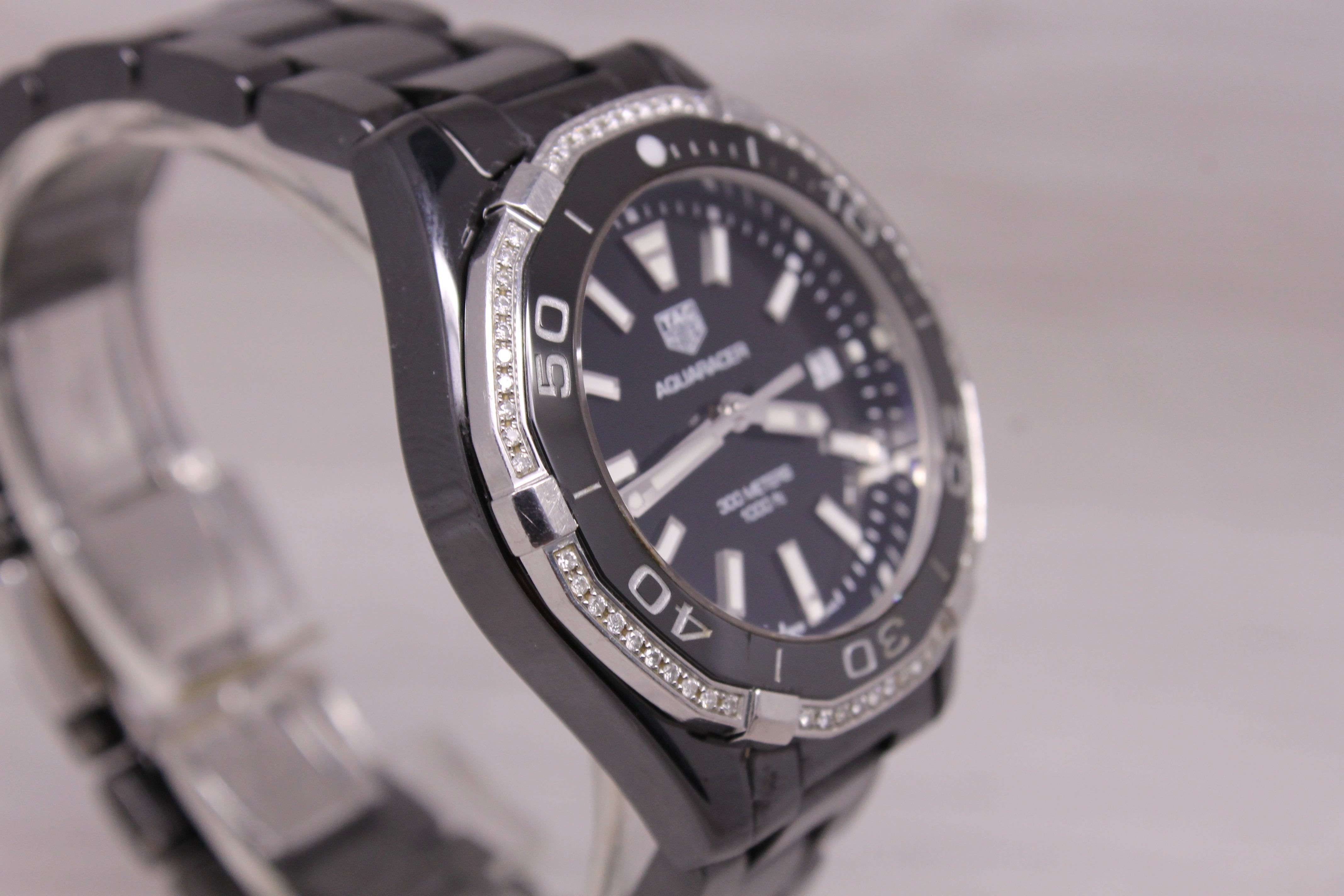 Tag Heuer Ladies Aquaracer Black Ceramic & Diamond 35mm Quartz Watch Box WAY1395