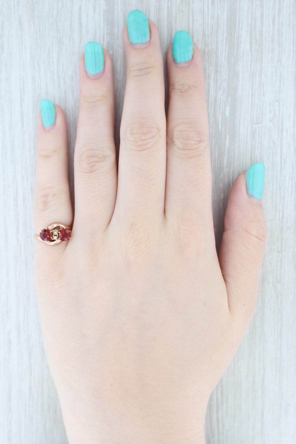 Light Gray Antique Victorian Garnet Pearl Ring 10k Rose Gold Size 6