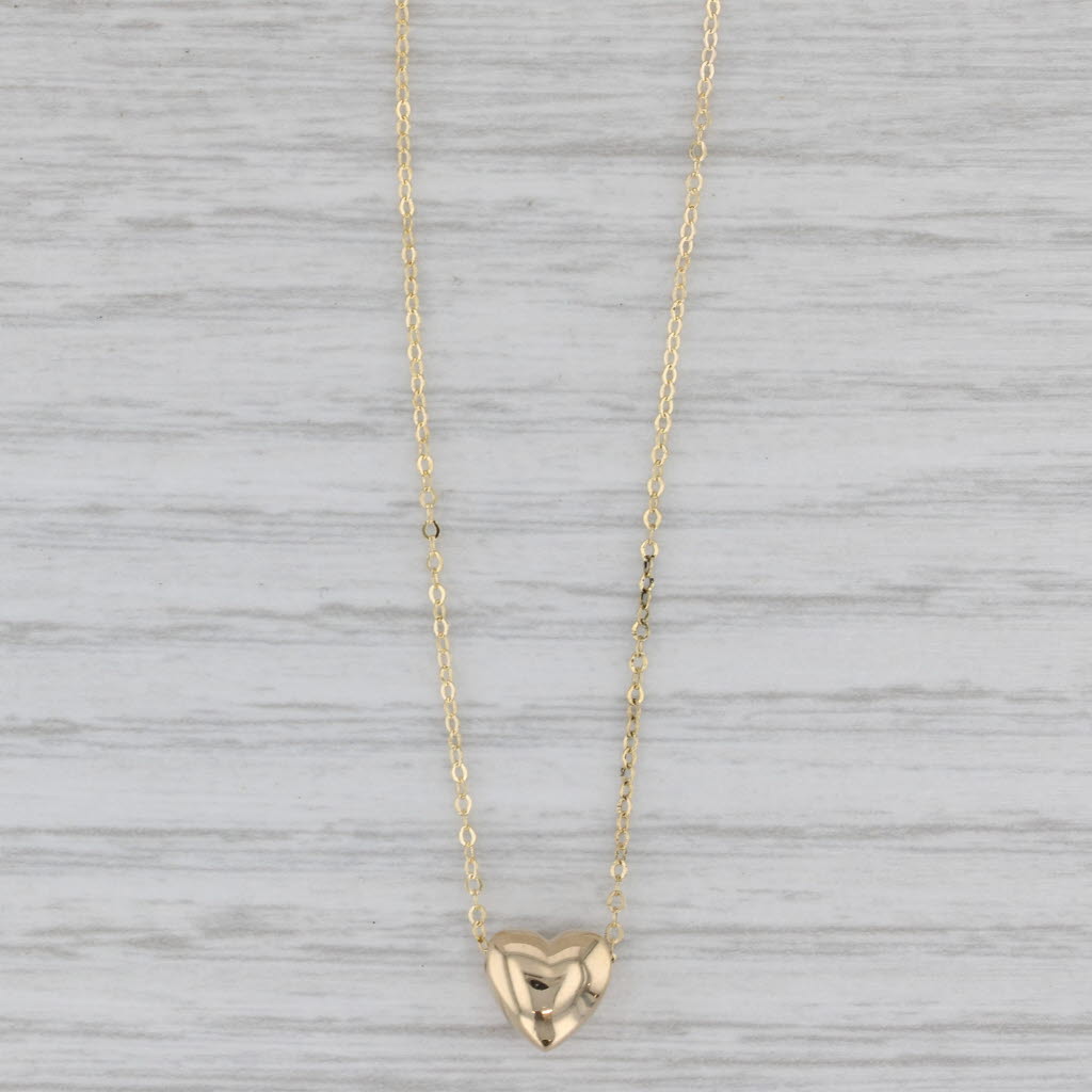 Gray Small Heart Pendant Cable Chain Necklace 14k Yellow Gold Adjustable 16"-18"