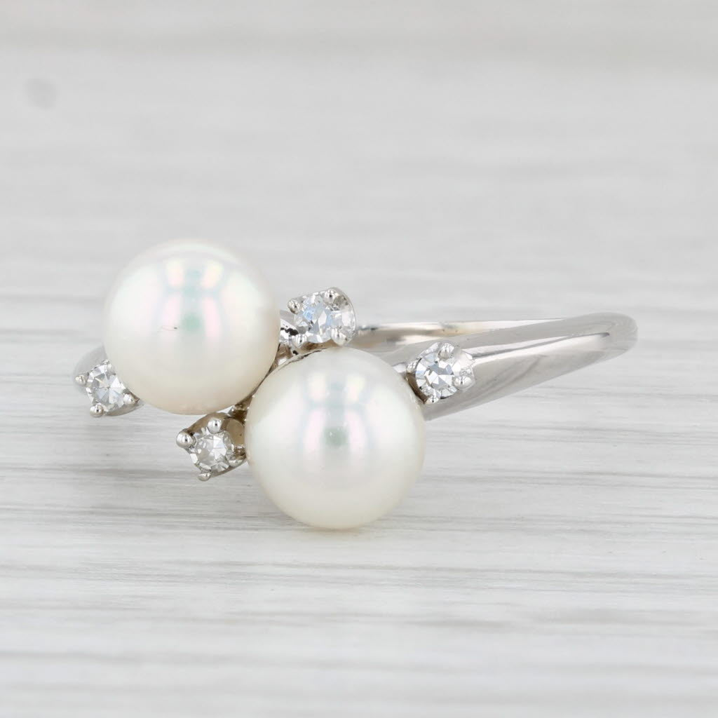 Light Gray Cultured Pearl Diamond Ring 14k White Gold Size 7.5