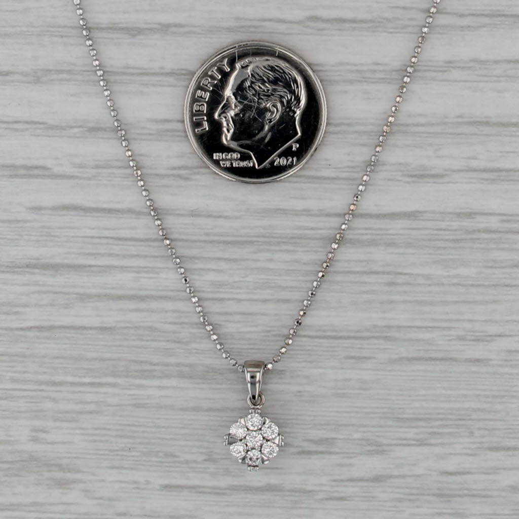 0.20ctw Diamond Flower Cluster Pendant Necklace 14k White Gold 16" Bead Chain