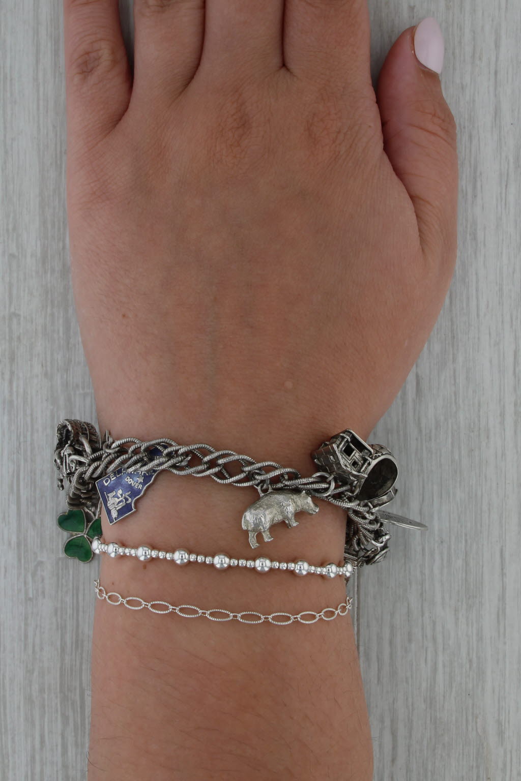 Vintage Multi-themed Charm Bracelet Sterling Silver Travel Luck Animal 7"