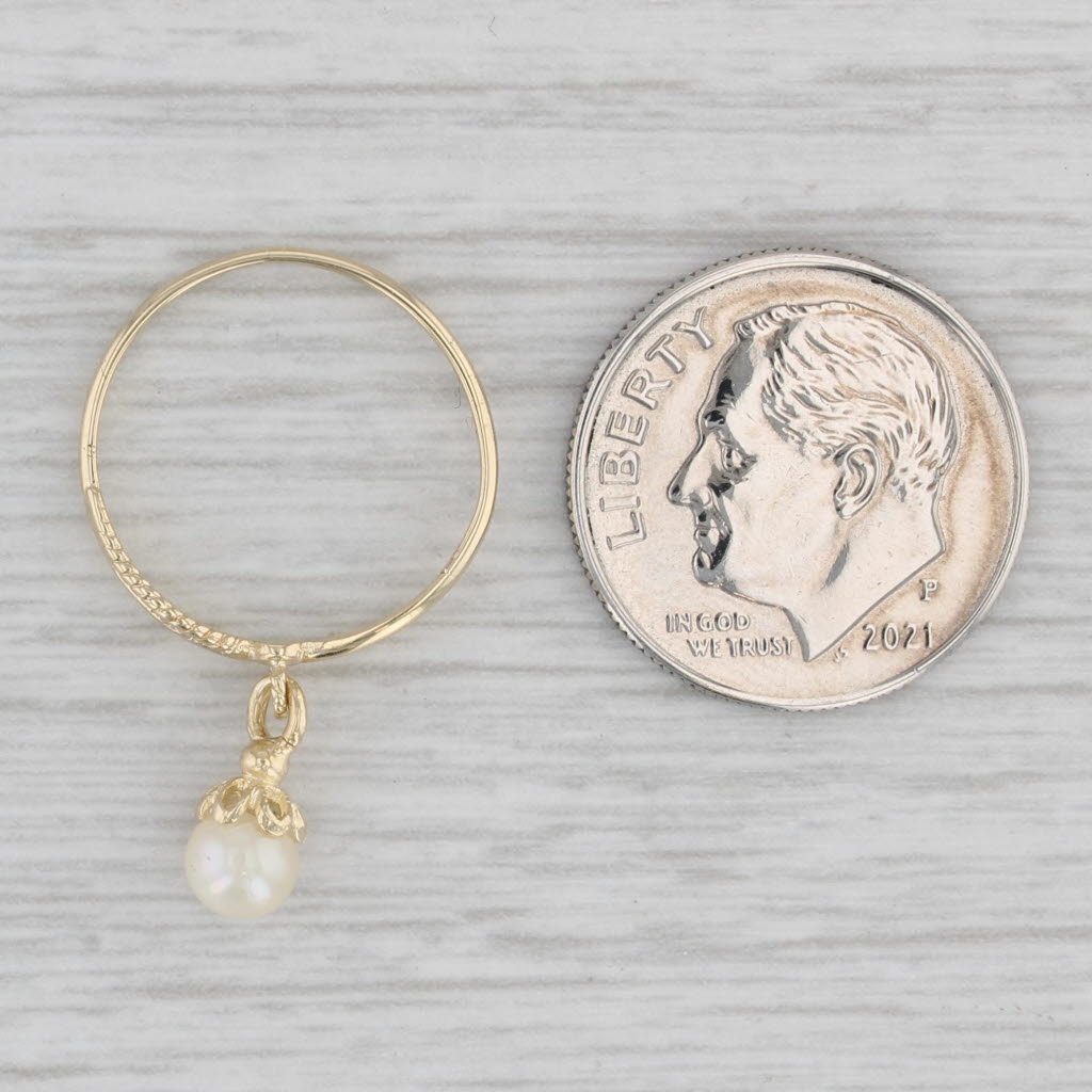 Gray Cultured Pearl Dangle Charm Ring 14k Yellow Gold Small Size 3.5 Band