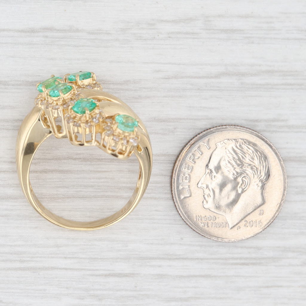 Light Gray 1.24ctw Emerald Diamond Fan Spray Ring 18k Yellow Gold Cocktail Size 6.5