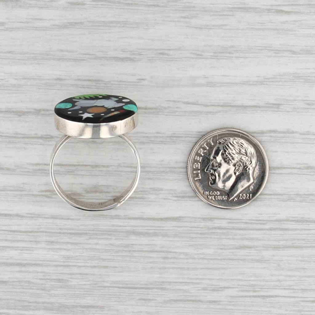 Capricorn Sheep Star Sign Ring Stone Mosaic Resin Sterling Silver Size 7.75-8