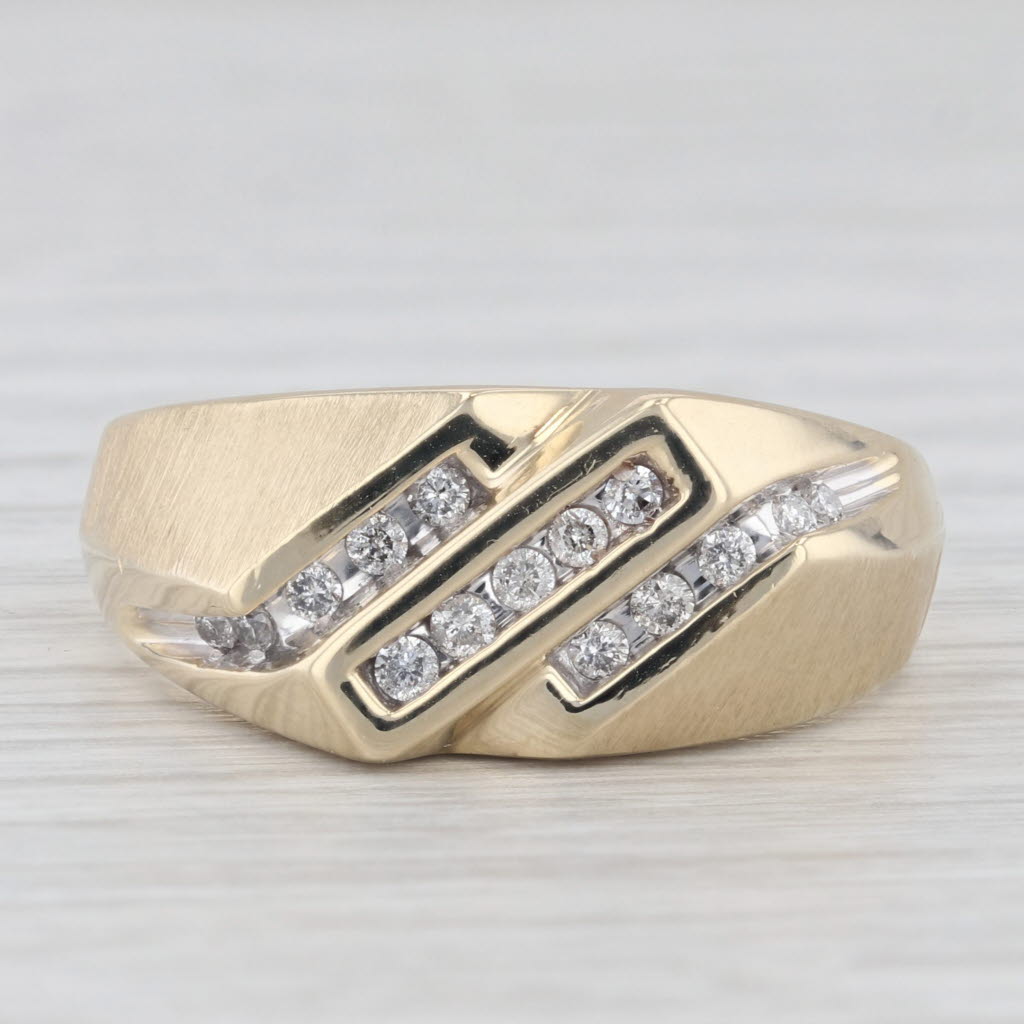 Light Gray 0.25ctw Diamond Men's Ring 10k Yellow Gold Size 10.75 Wedding Band