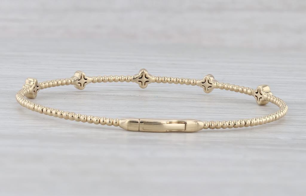 Gray New 0.35ctw Diamond Flowers Flexible Bead Bangle Bracelet 14k Yellow Gold 6.75"