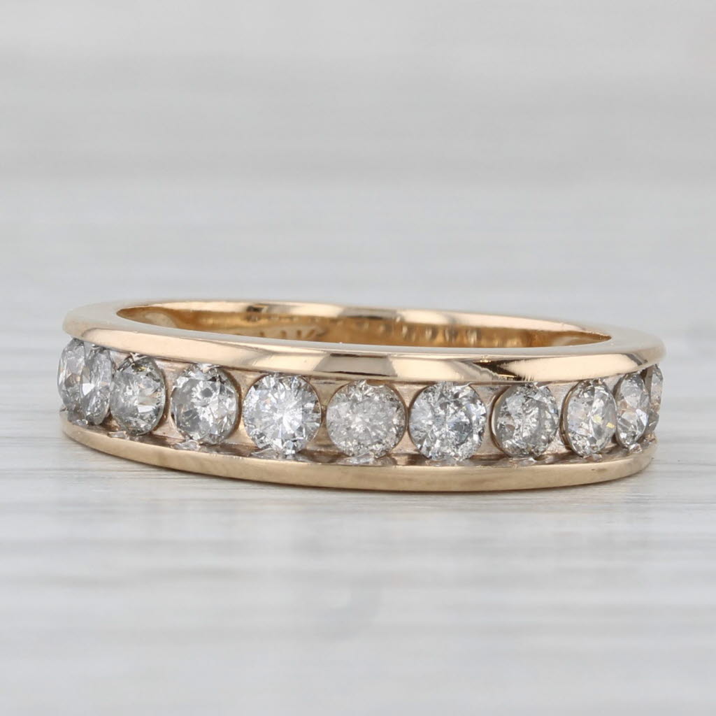Light Gray 0.72ctw Pave Diamond Wedding Band 14k Yellow Gold Size 7-7.25 Anniversary Ring