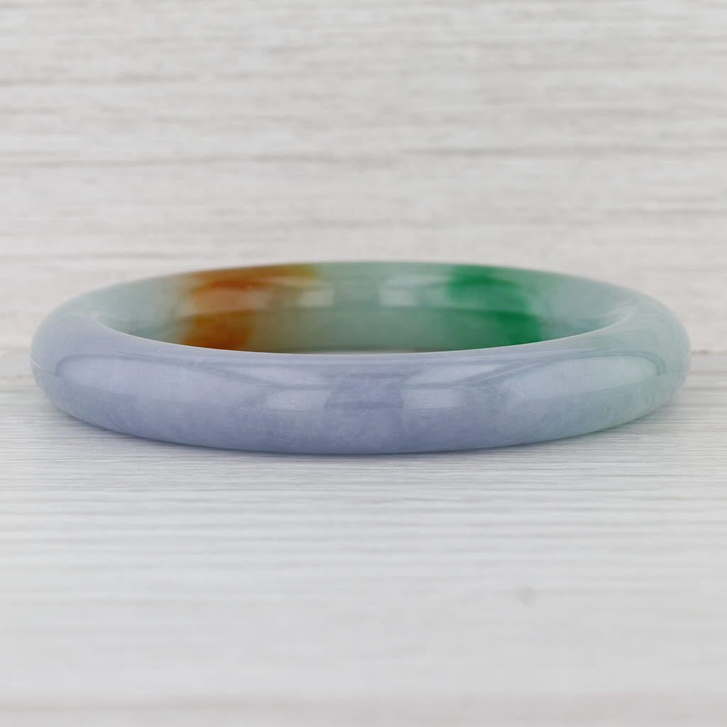 Brown Green Jadeite Jade Bangle Bracelet 7” 11mm Stackable Statement