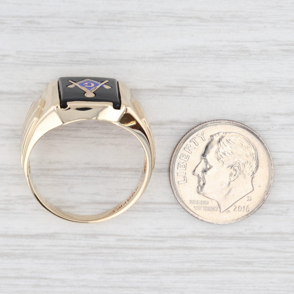 Light Gray Onyx Masonic Signet Ring 10k Yellow Gold Size 10 Blue Lodge Square Compass