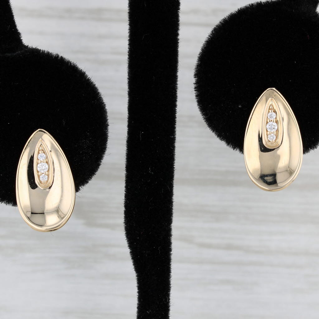 Black New Diamond Teardrop Stud Earrings 14k Yellow Gold