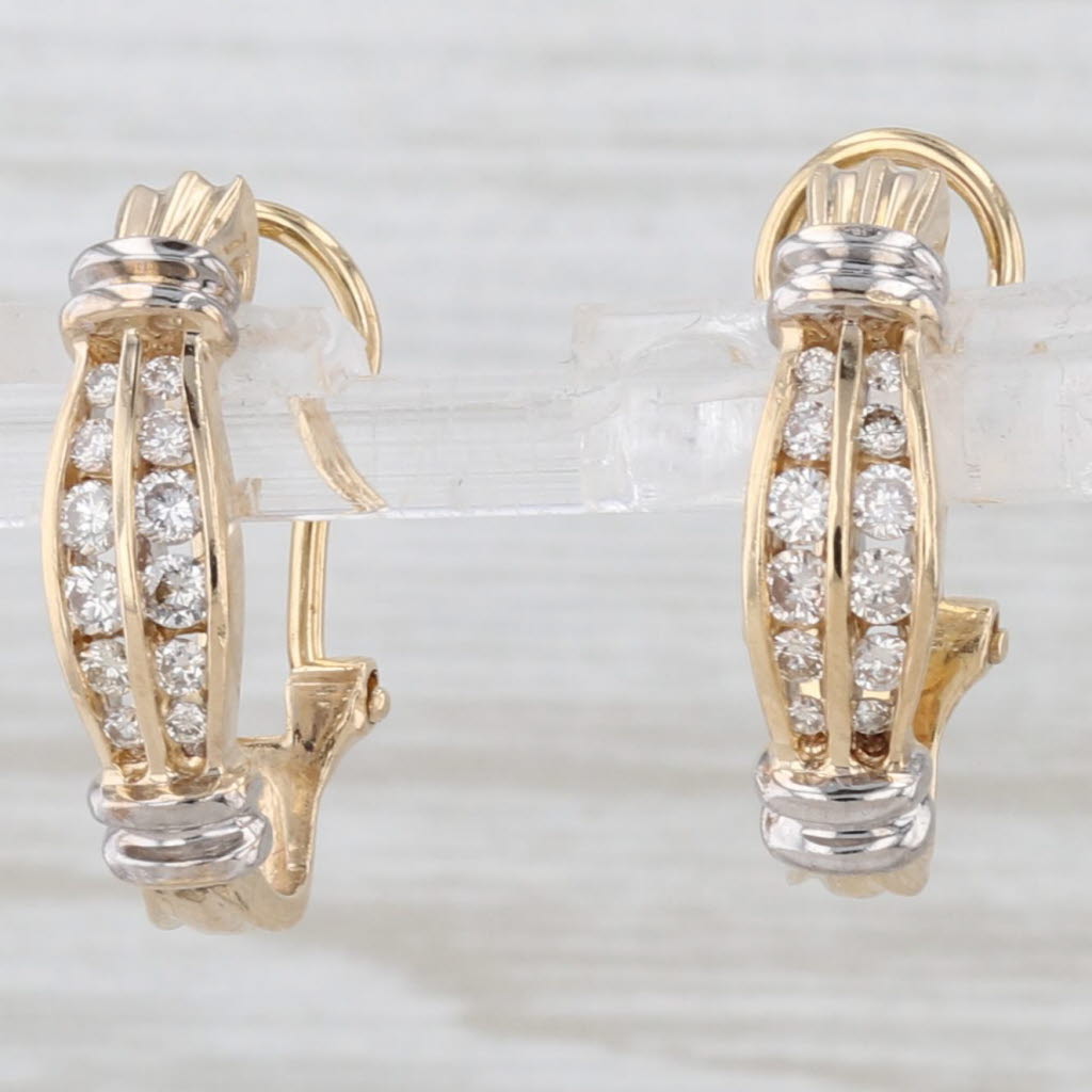 Light Gray 0.40ctw Diamond J-Hook Drop Earrings 14k Yellow White Gold Omega Backs