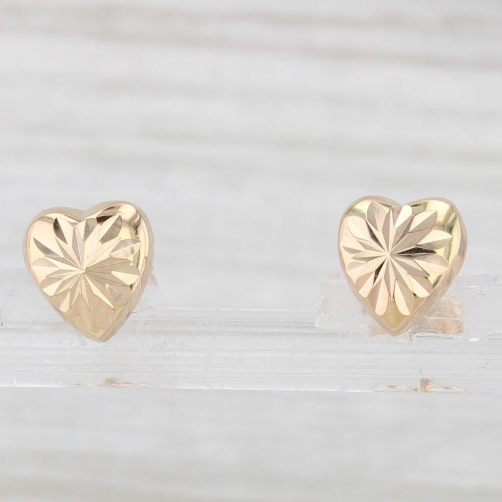 Light Gray Starburst Heart Stud Earrings 14k Yellow Gold