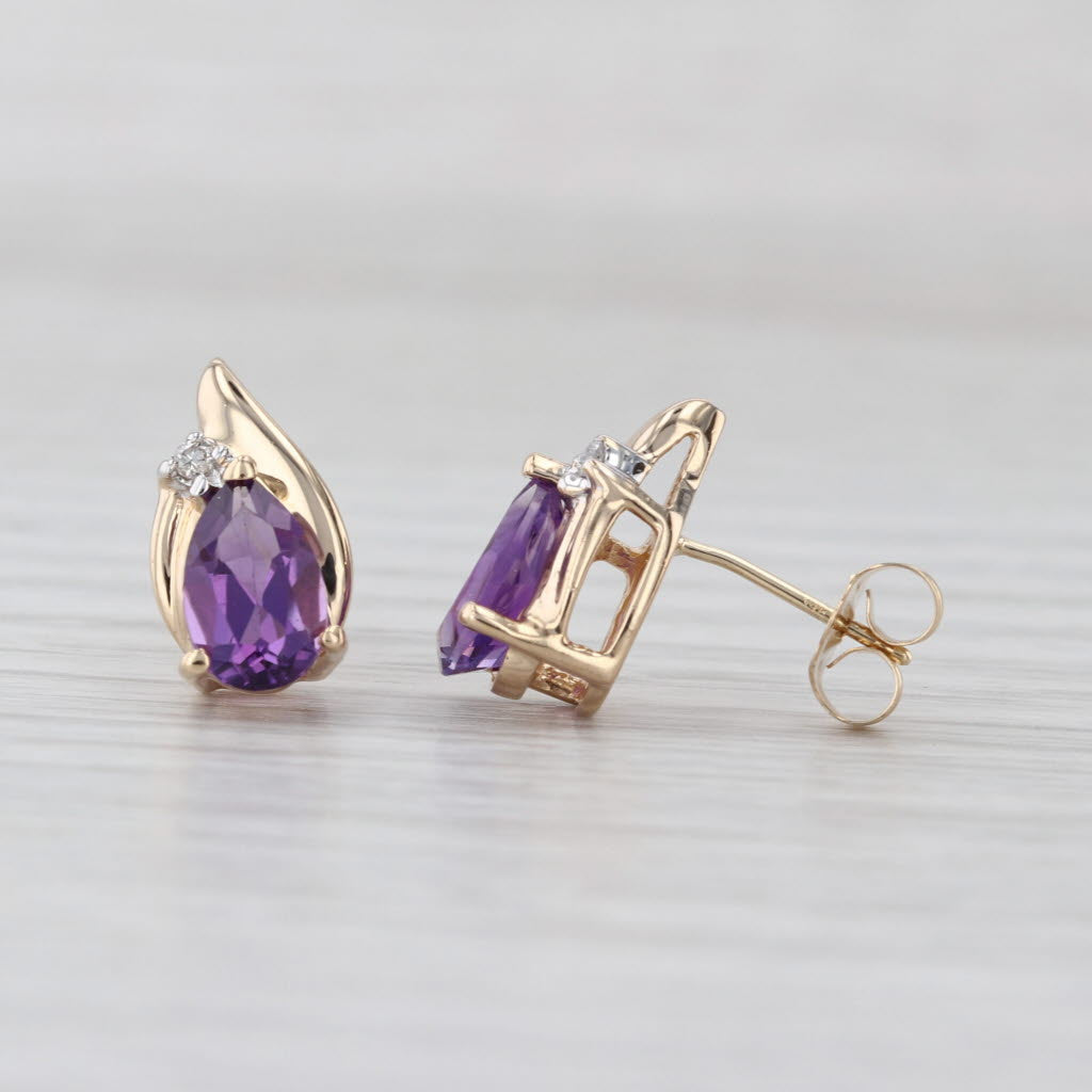 1.42ctw Amethyst Diamond Teardrop Stud Earrings 14k Yellow Gold