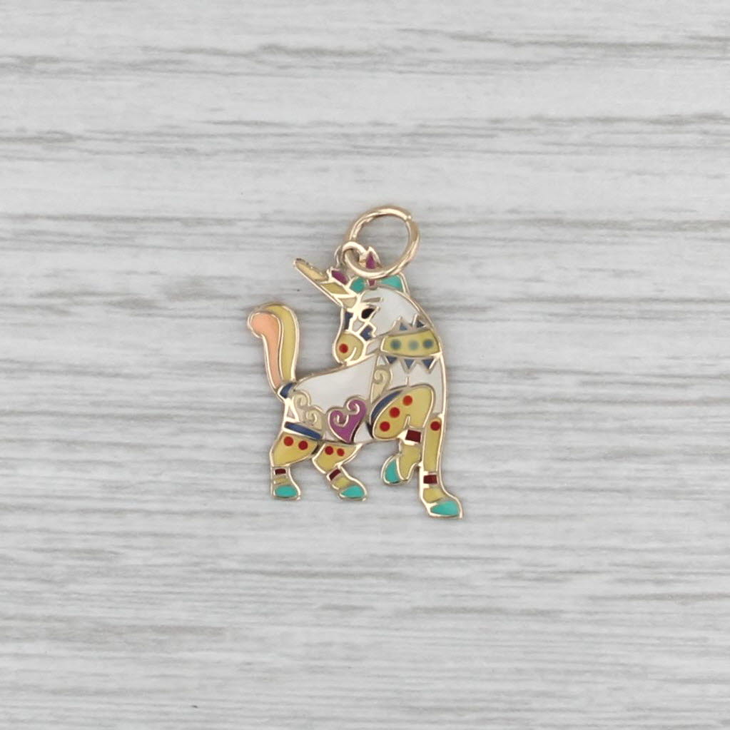 Colorful Unicorn Charm 14k Yellow Gold Multicolor Resin Pendant Reversible