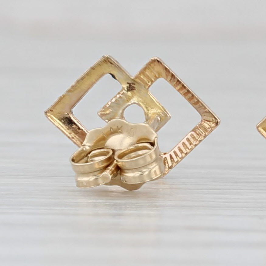 Light Gray Interlocking Squares Stud Earrings 14k Yellow Gold