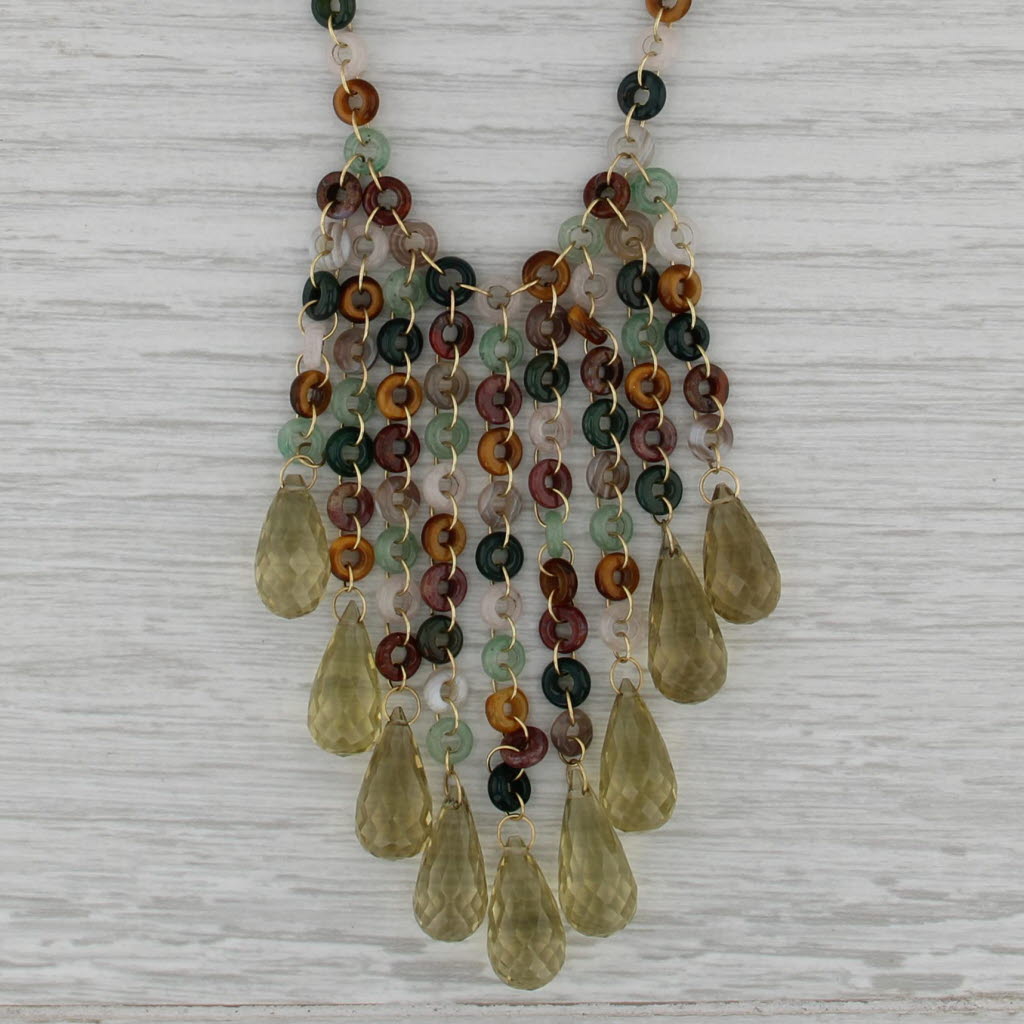 Mallary Marks Multi Color Quartz Briolette Fringe Bead Necklace 18k Gold 18.5"