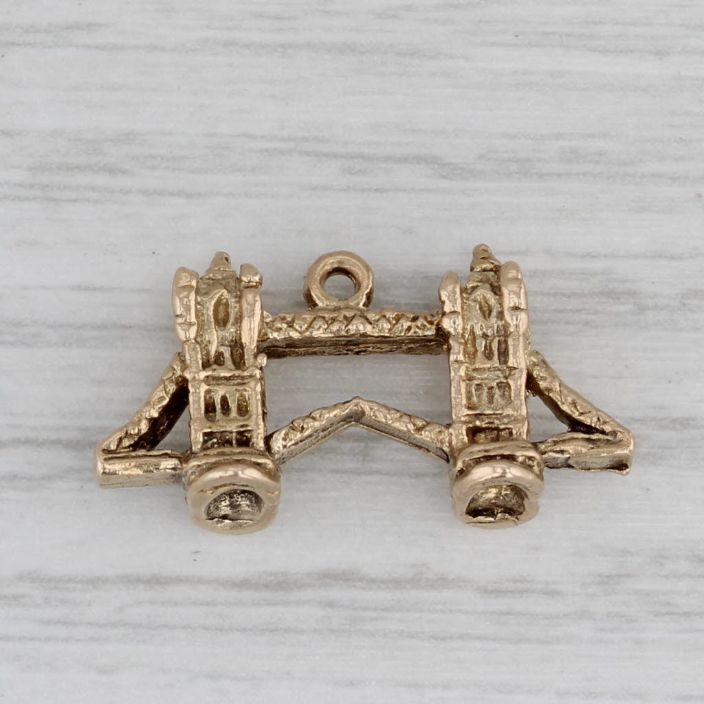 Gray London Tower Bridge Souvenir Charm 9k Yellow Gold Vintage Keepsake