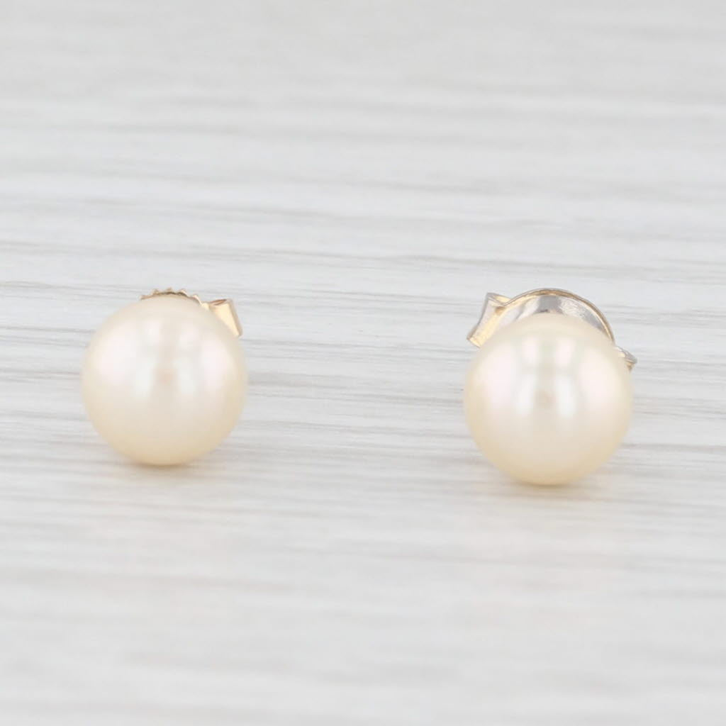 Light Gray Cultured Pearl Solitaire Stud Earrings 14k Yellow Gold