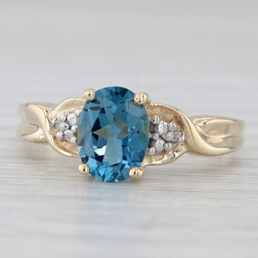 Light Gray 1.40ct Oval London Blue Topaz Diamond Ring 10k Yellow Gold Size 7