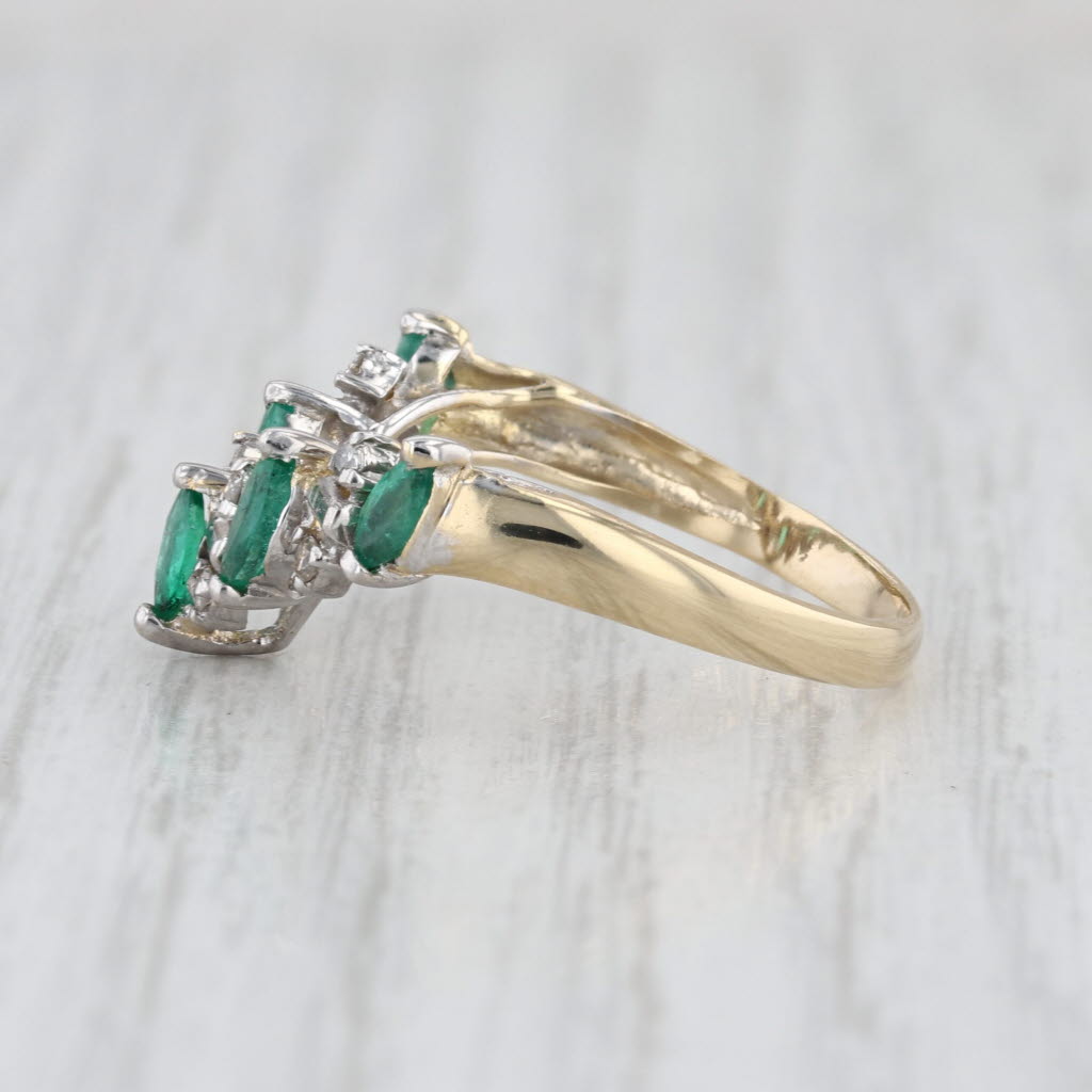 0.77ctw Emerald Diamond V Enhancer Ring 14k Yellow Gold Stackable Wedding Band