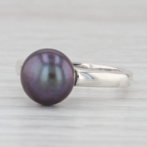 Light Gray Black Cultured Pearl Solitaire Ring Sterling Silver Size 6.25