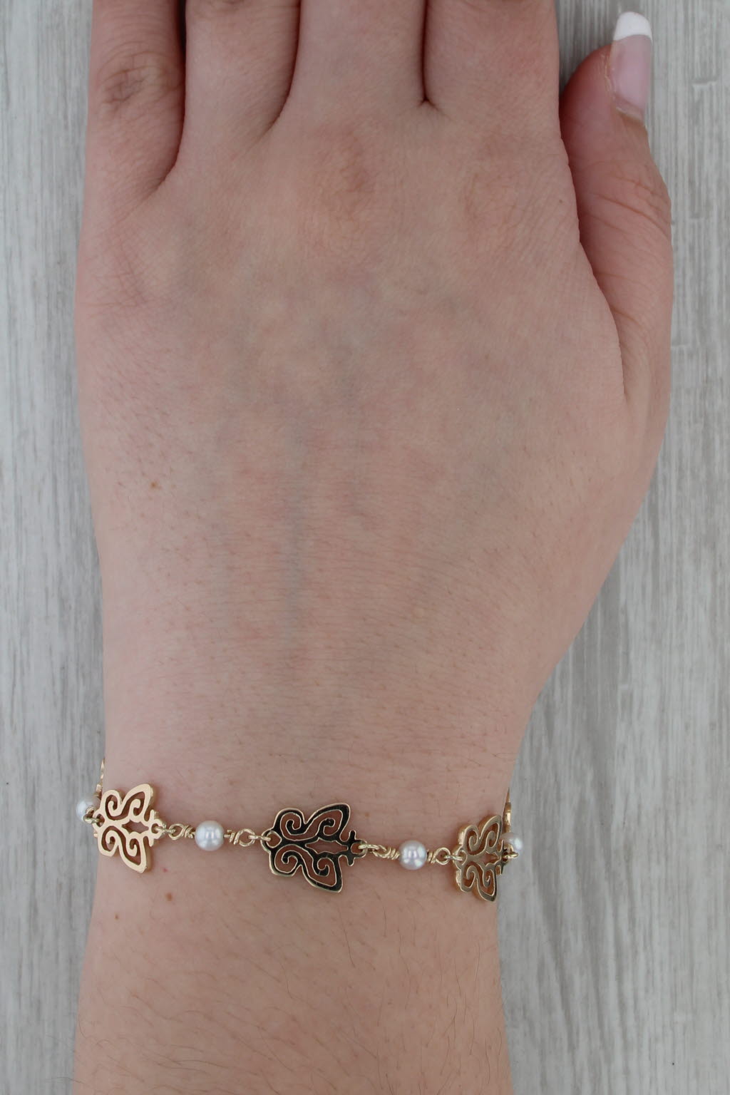 James Avery Cultured Pearl Butterfly Chain Bracelet 14k Yellow Gold 7.75"